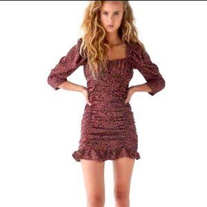 Zara Leopard Print Ruched Ruffle Mini Dress